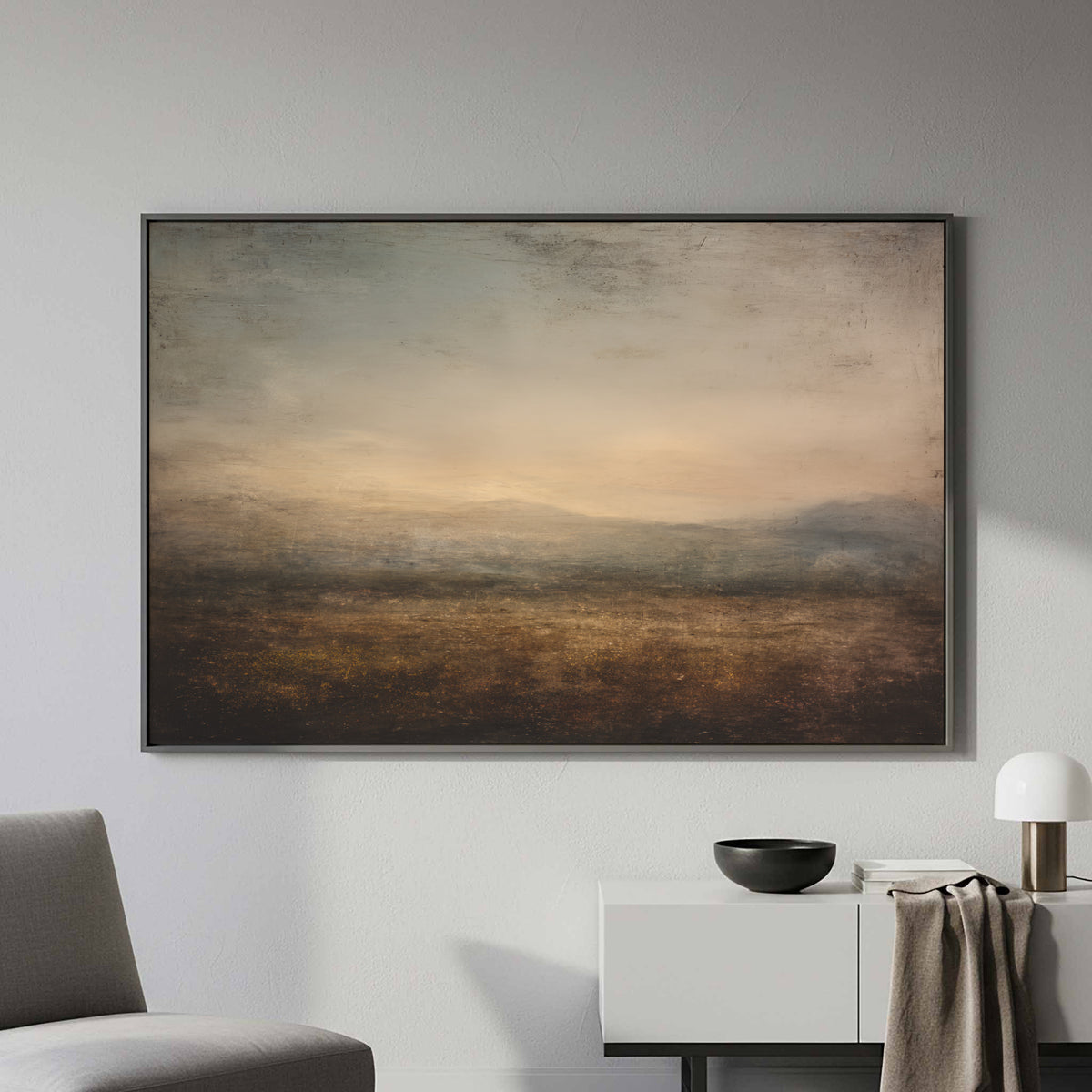 Abstract Landscape Canvas Art – styled room view 3