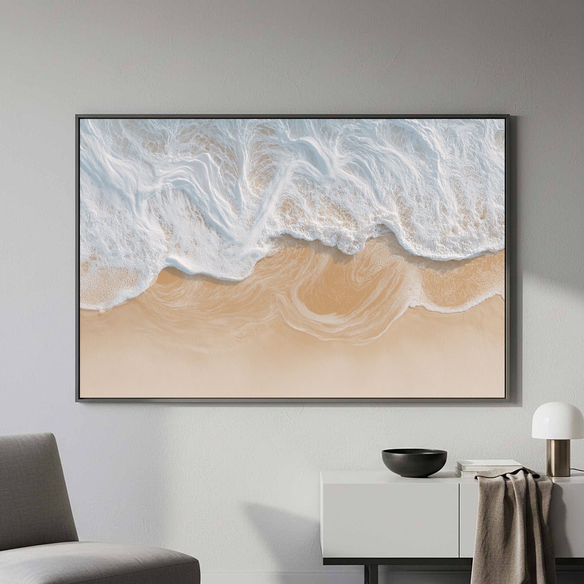 Aerial Ocean Waves Canvas Print – styled room view 4