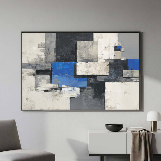 Modern Abstract Wall Art – canvas print shown framed in a styled room