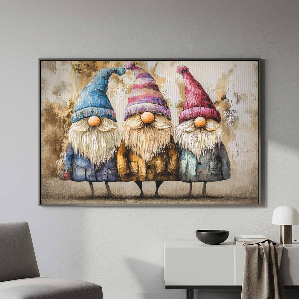 Rustic Gnome Wall Art – styled room view 4