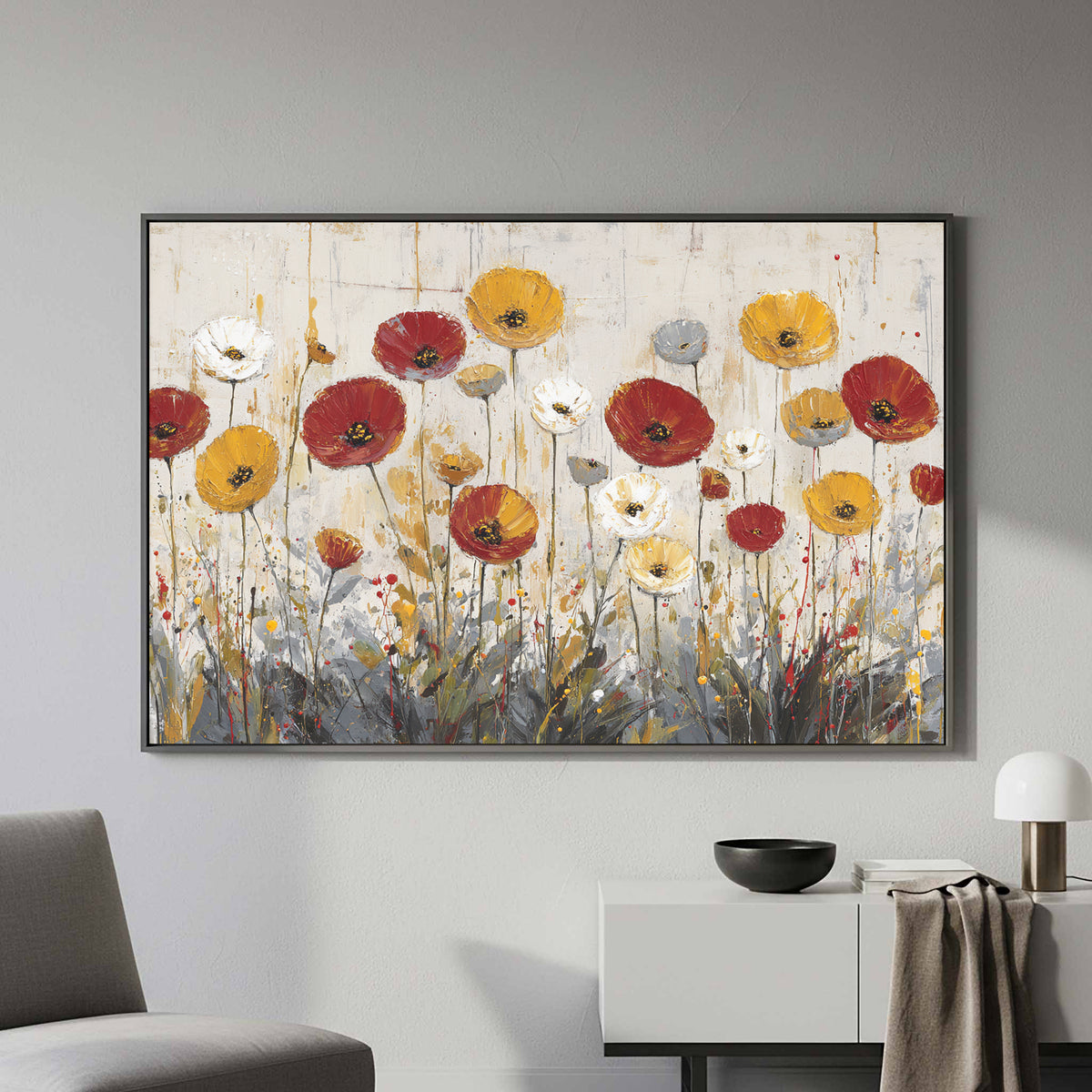 Contemporary Floral Canvas Art – styled room view 3