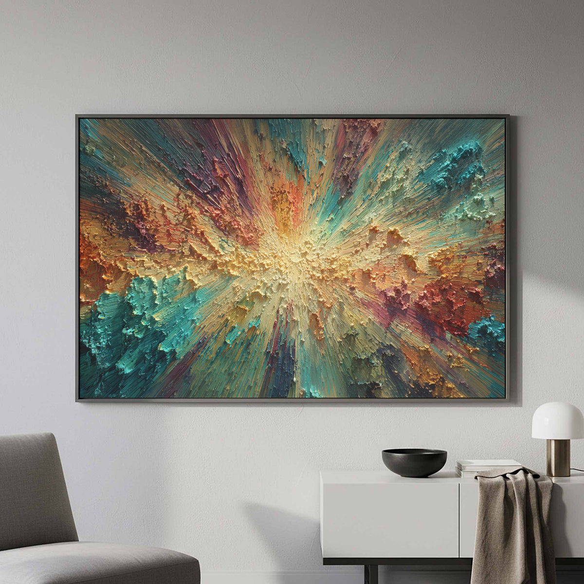 Abstract Burst Canvas Wall Art – styled room view 3