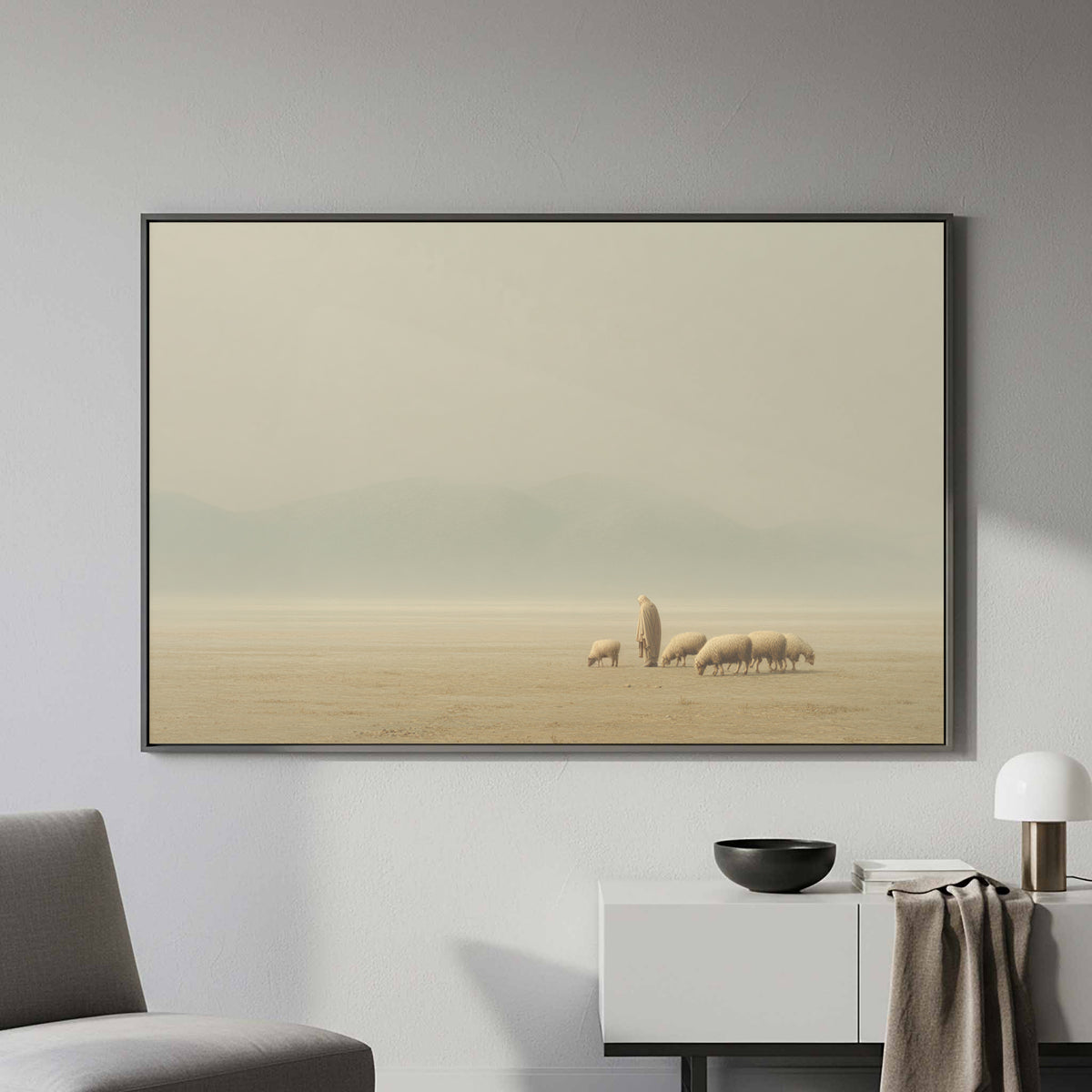 Jesus with Sheep Canvas Wall Art – styled room view 4