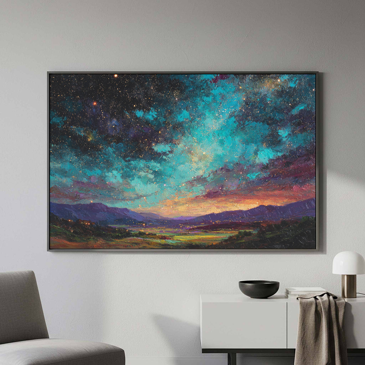 Cosmic Starry Night Canvas Wall Art – styled room view 3
