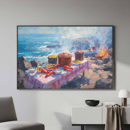 Coastal Lobster Feast Canvas Art – styled room view 3