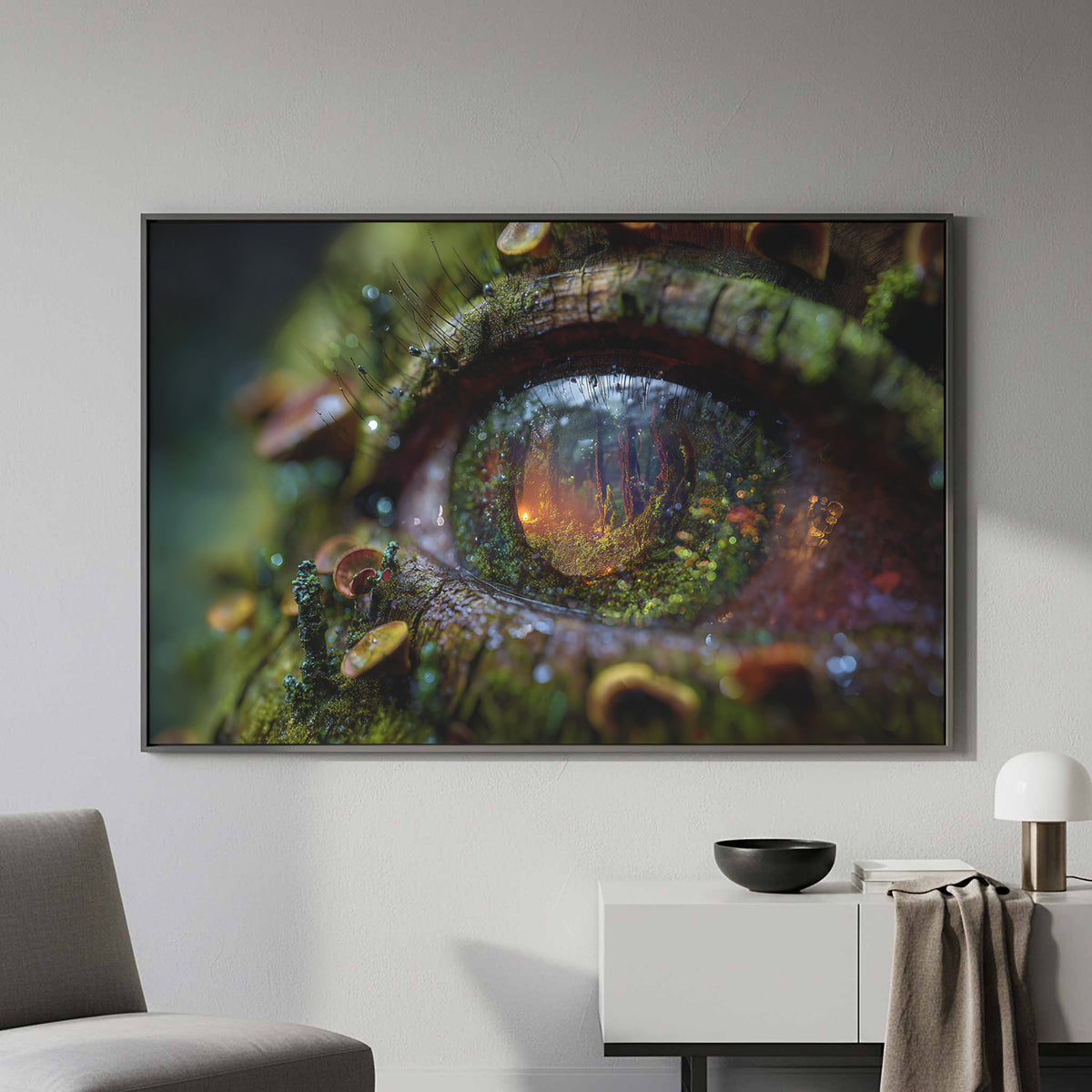 Ancient Tree Eye Canvas Art – styled room view 3