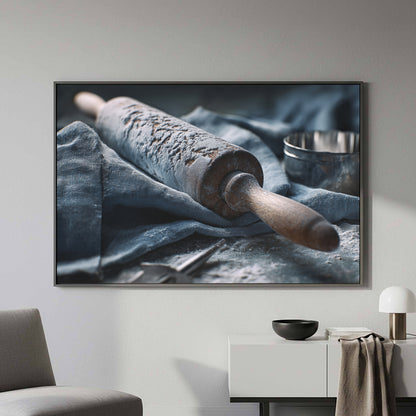 Rustic Kitchen Rolling Pin Canvas Art – styled room view 5