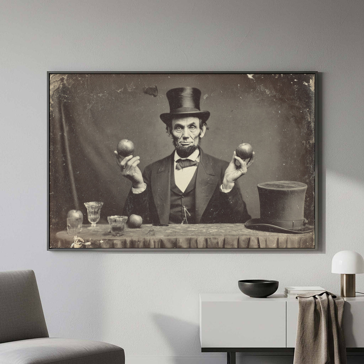 Lincoln Portrait Canvas Art – styled room view 3