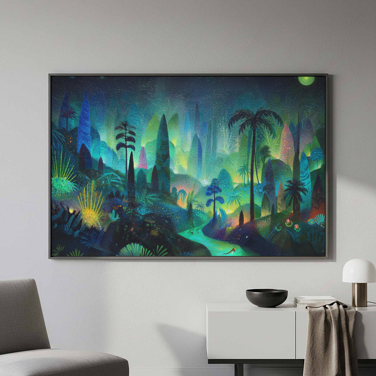 Dark Jungle Canvas Art – styled room view 5