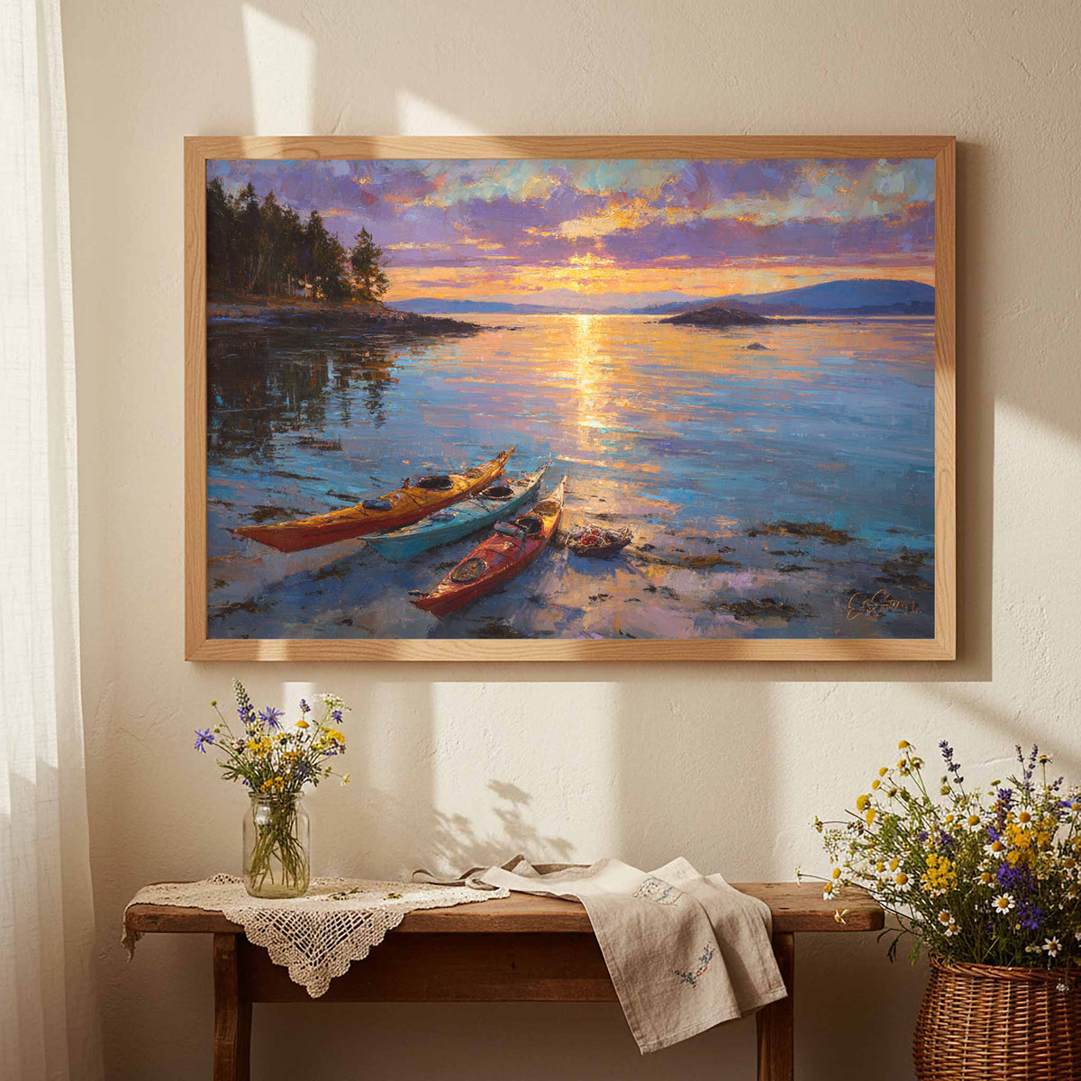 San Juan Islands Sunset Canvas Art – styled room view 5