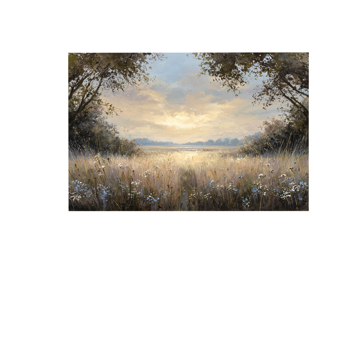 Sunlit Meadow Landscape Canvas Wall Art – styled room view 5