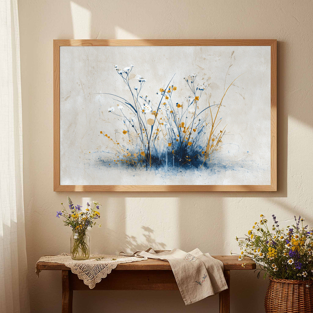 Abstract Botanical Canvas Wall Art – styled room view 4