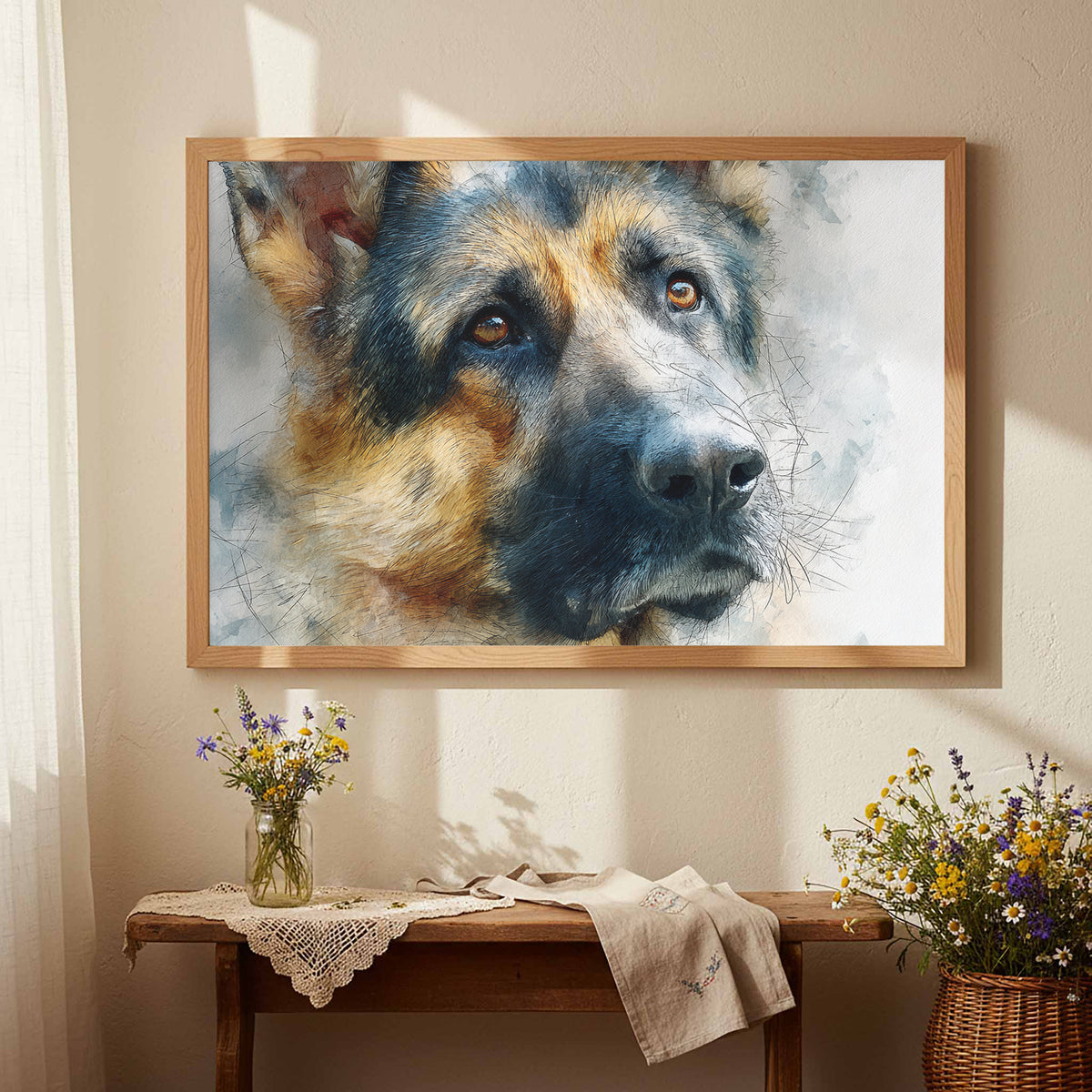 German Shepherd Canvas Wall Art – styled room view 3