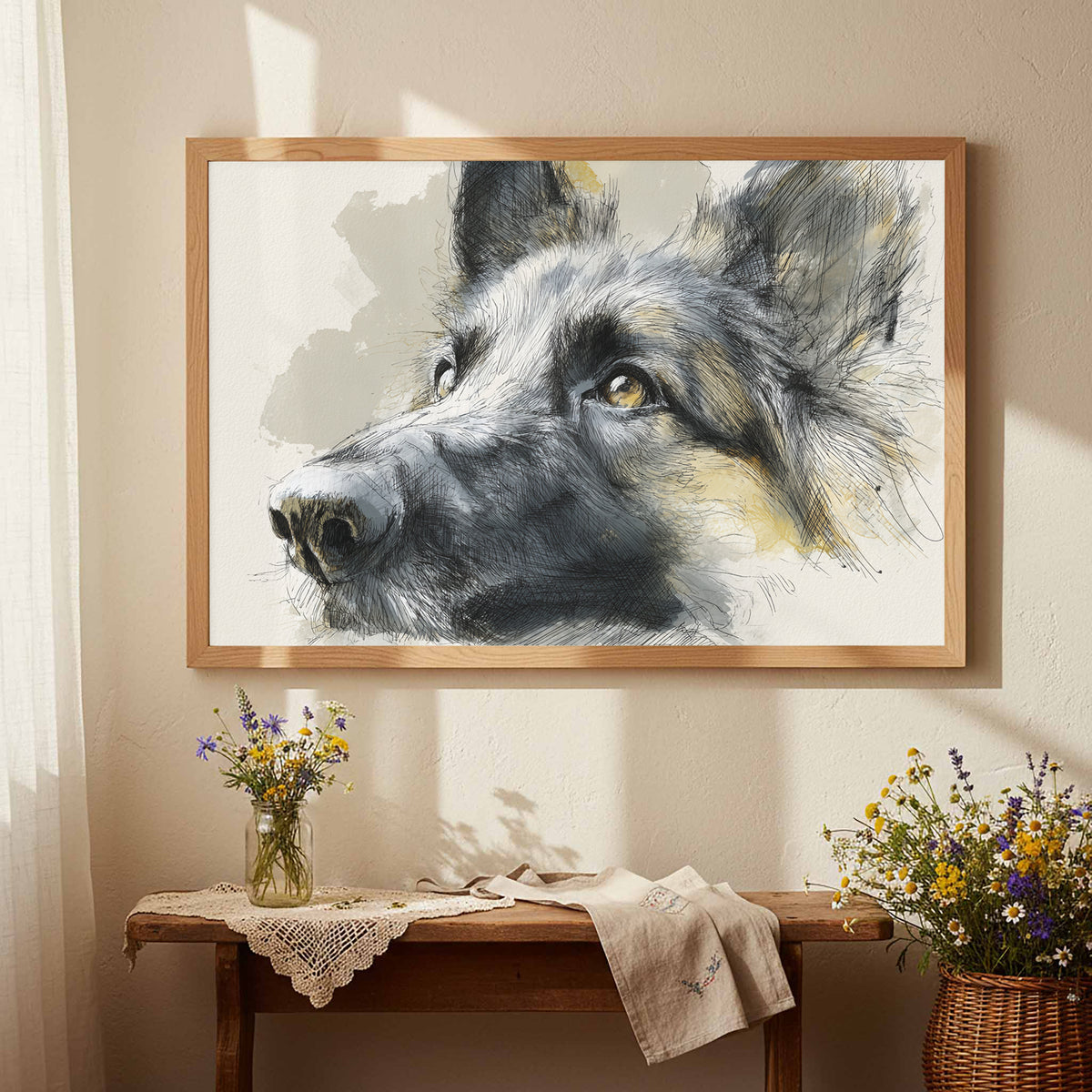 Belgian Shepherd Dog Portrait Canvas Art – styled room view 3