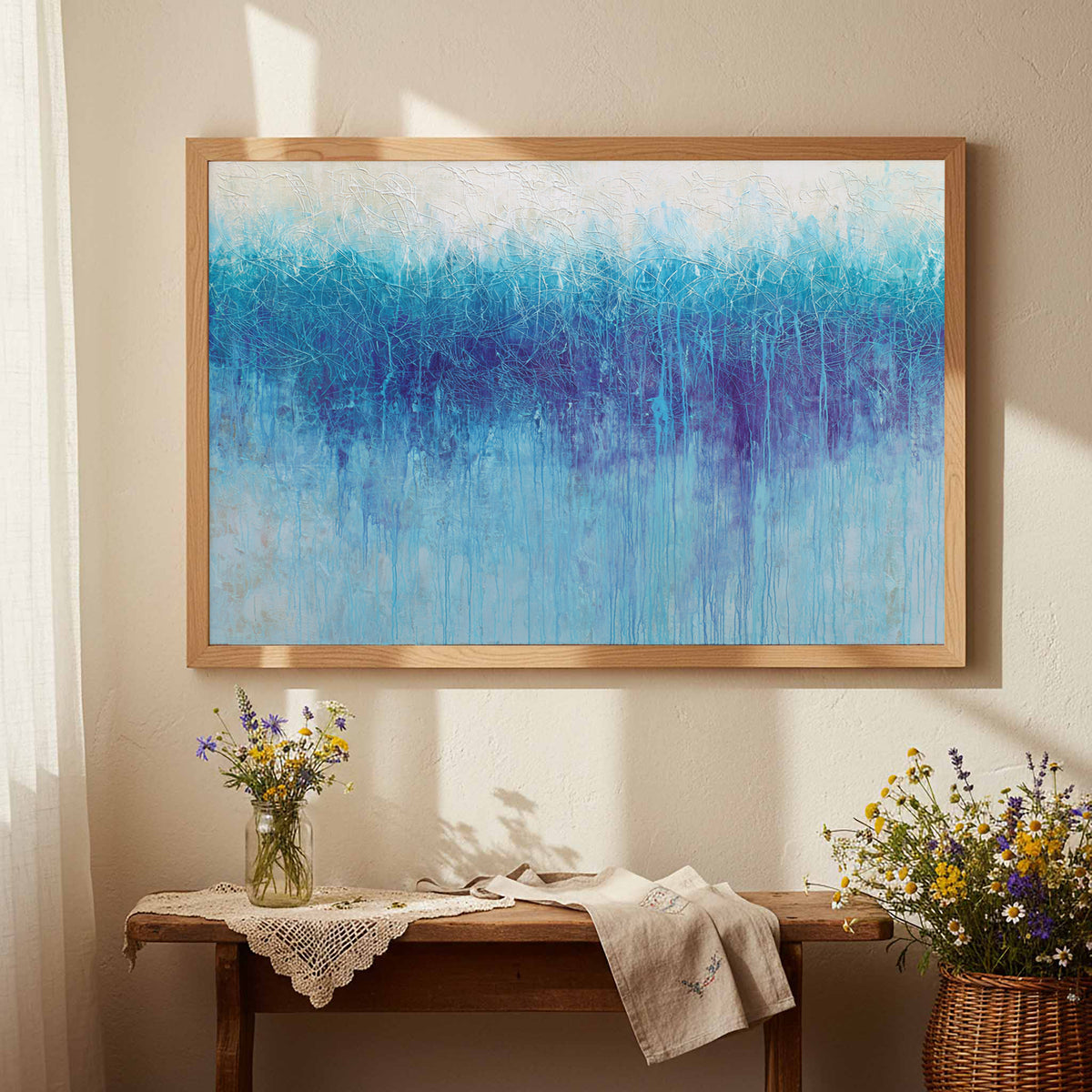 Abstract Blue Gradient Canvas Wall Art – styled room view 3
