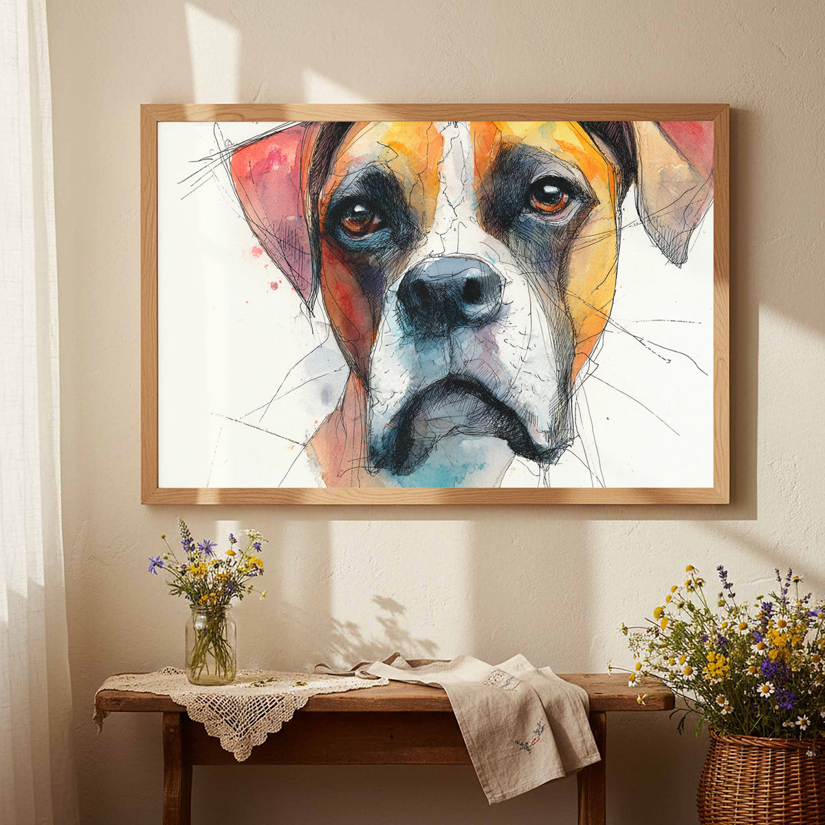 Dog Portrait Canvas Wall Art – styled room view 3