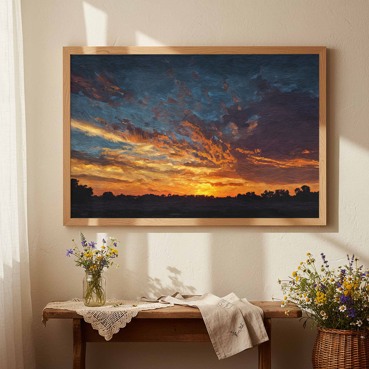 Dramatic Sunset Sky Canvas Print – styled room view 5