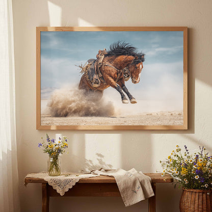 Western Bucking Horse Canvas Art – styled room view 4