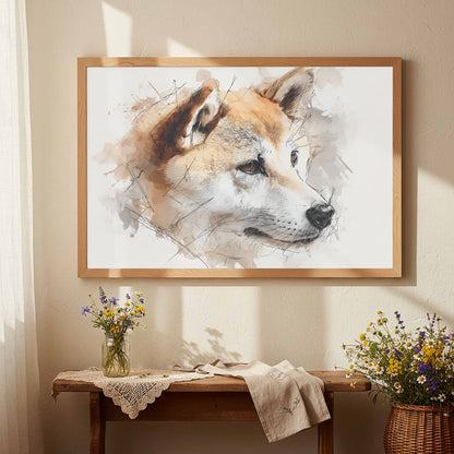 Shiba Inu Watercolor Canvas Print – styled room view 3