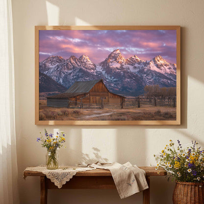 Rustic Mountain Barn Canvas Wall Art – styled room view 5