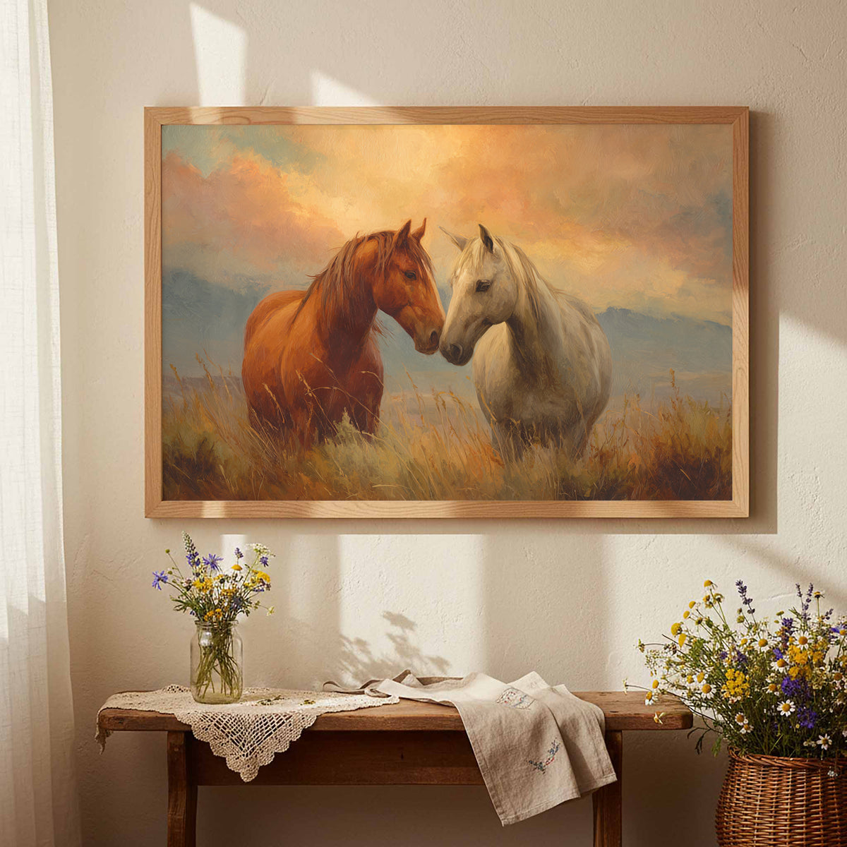 Romantic Horse Canvas Wall Art – styled room view 4