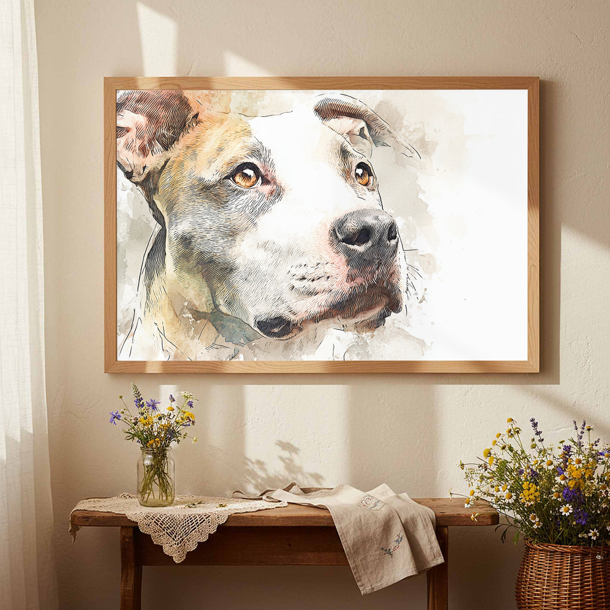 Pit Bull Terrier Canvas Wall Art – styled room view 3