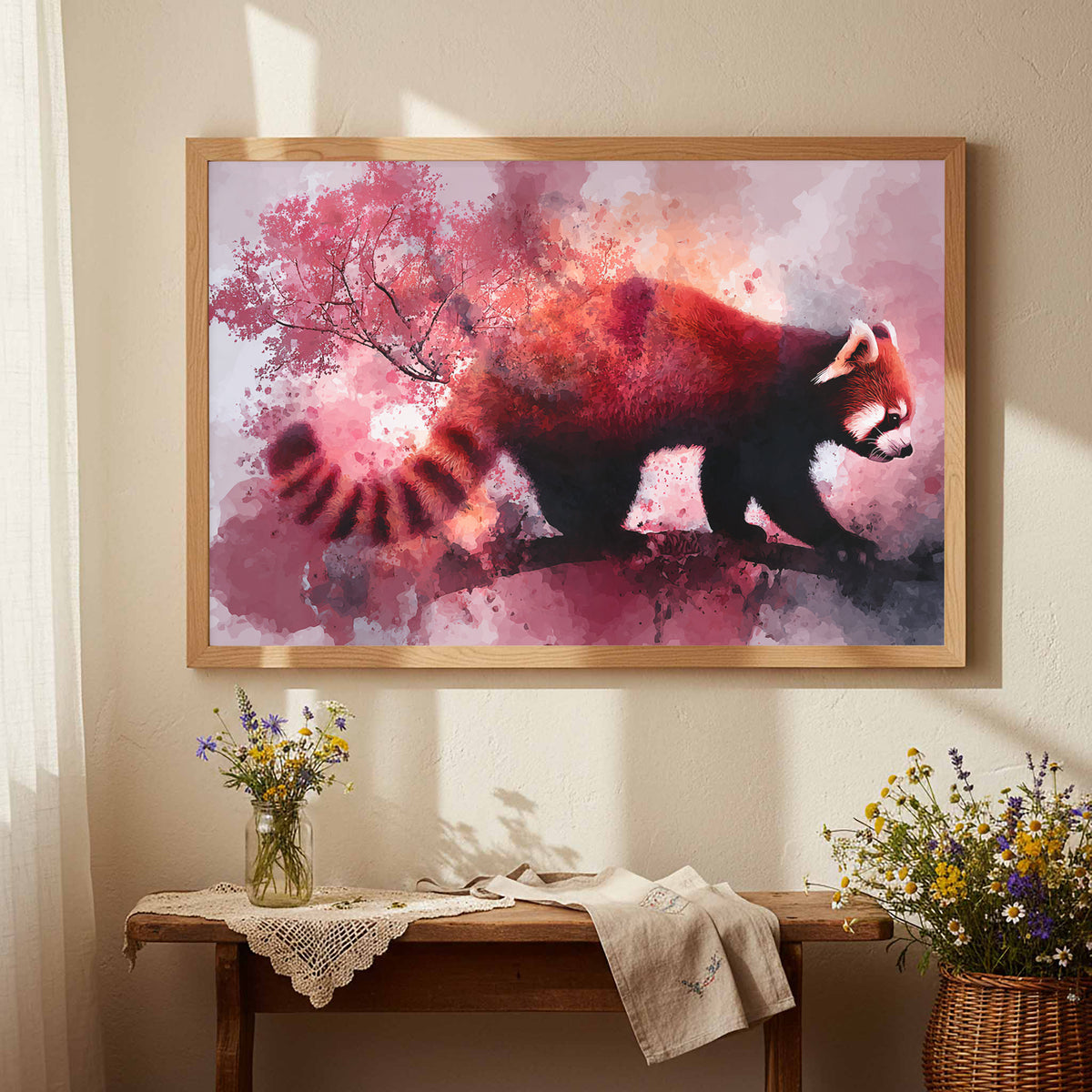 Red Panda Canvas Wall Art – styled room view 3