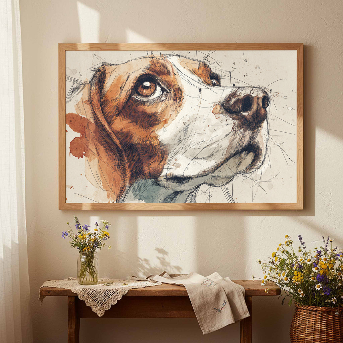 Beagle Portrait Canvas Print – styled room view 4