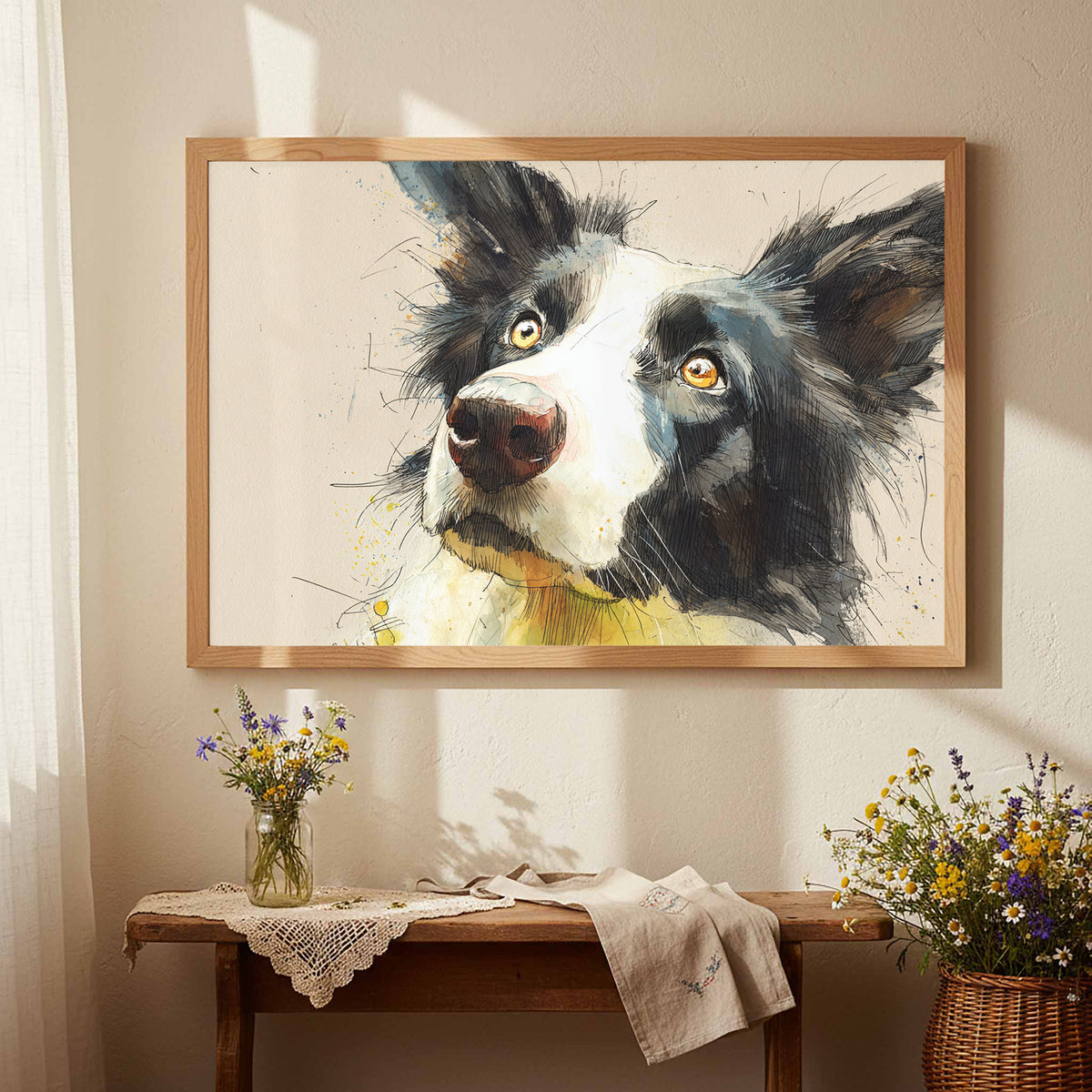 Border Collie Dog Portrait Canvas Print – styled room view 4