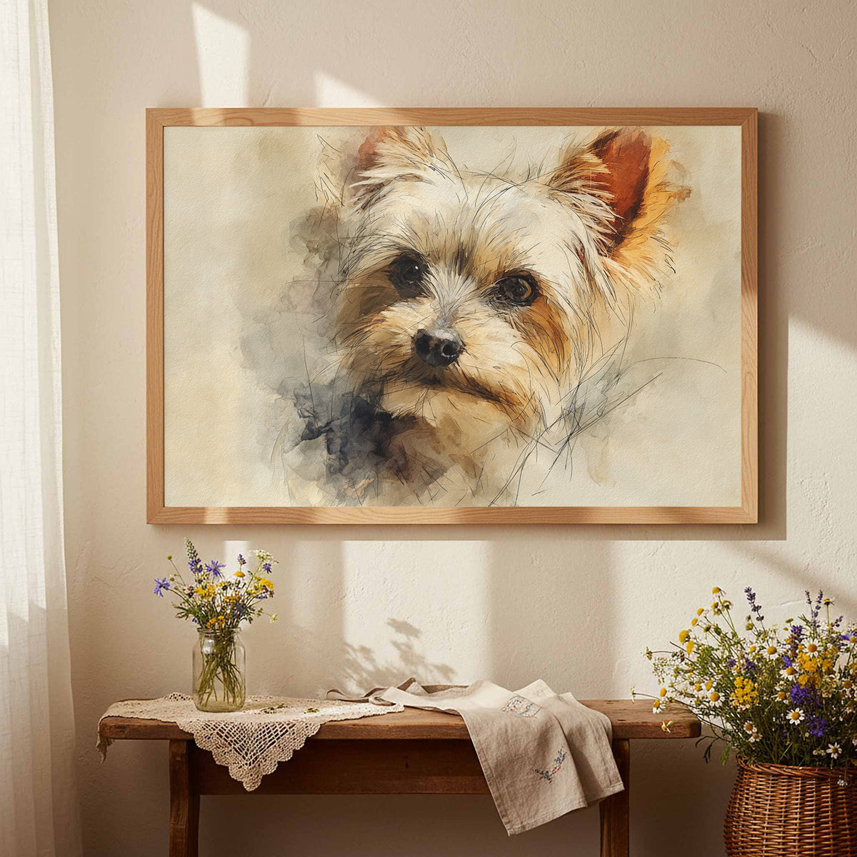 Yorkshire Terrier Watercolor Canvas Print – styled room view 4