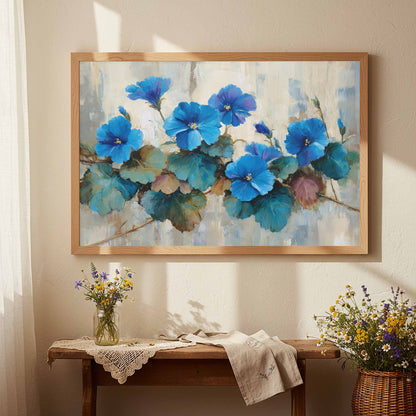Blue Floral Canvas Wall Art – styled room view 4