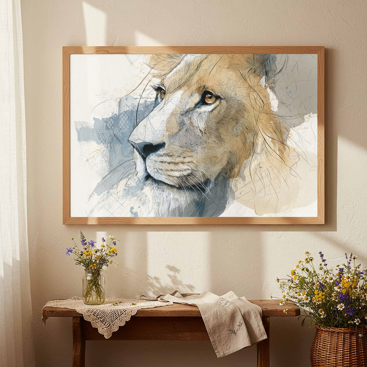 Lion Portrait Canvas Wall Art – styled room view 4