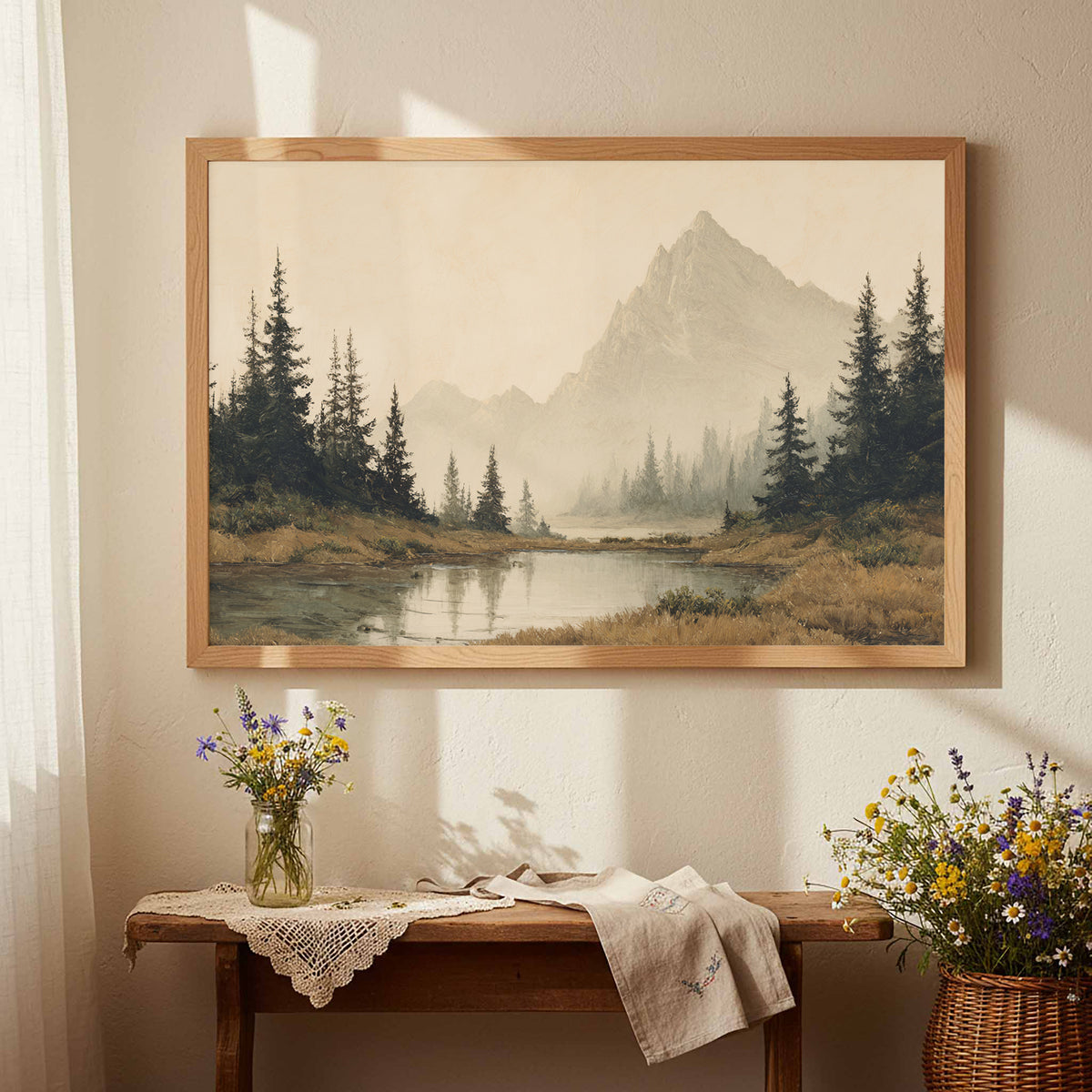 Mountain Landscape Canvas Wall Art – styled room view 4