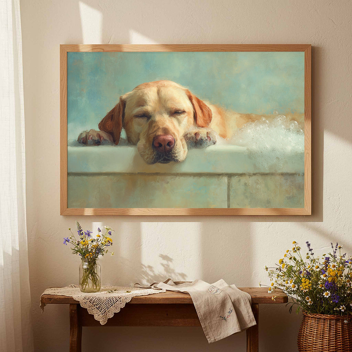 Labrador Retriever Bath Canvas Wall Art – styled room view 3