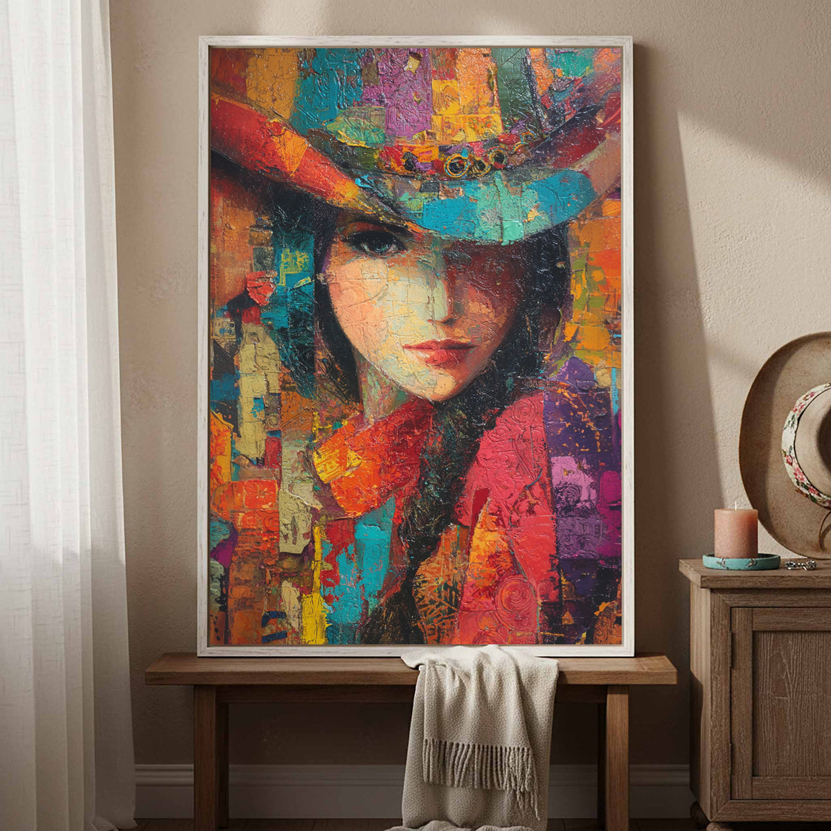Western Cowgirl Abstract Canvas Wall Art – styled room view 4