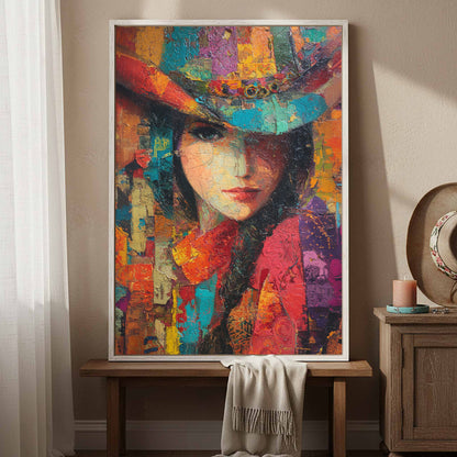 Western Cowgirl Abstract Canvas Wall Art – styled room view 4
