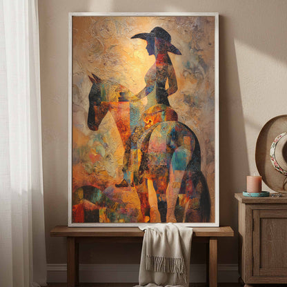 Western Cowgirl Abstract Canvas Art – styled room view 4