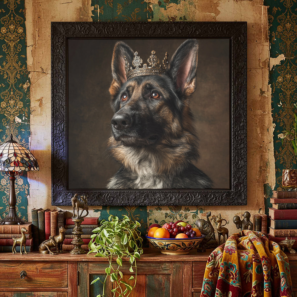 German Shepherd Dog Crown Canvas Print – styled room view 5