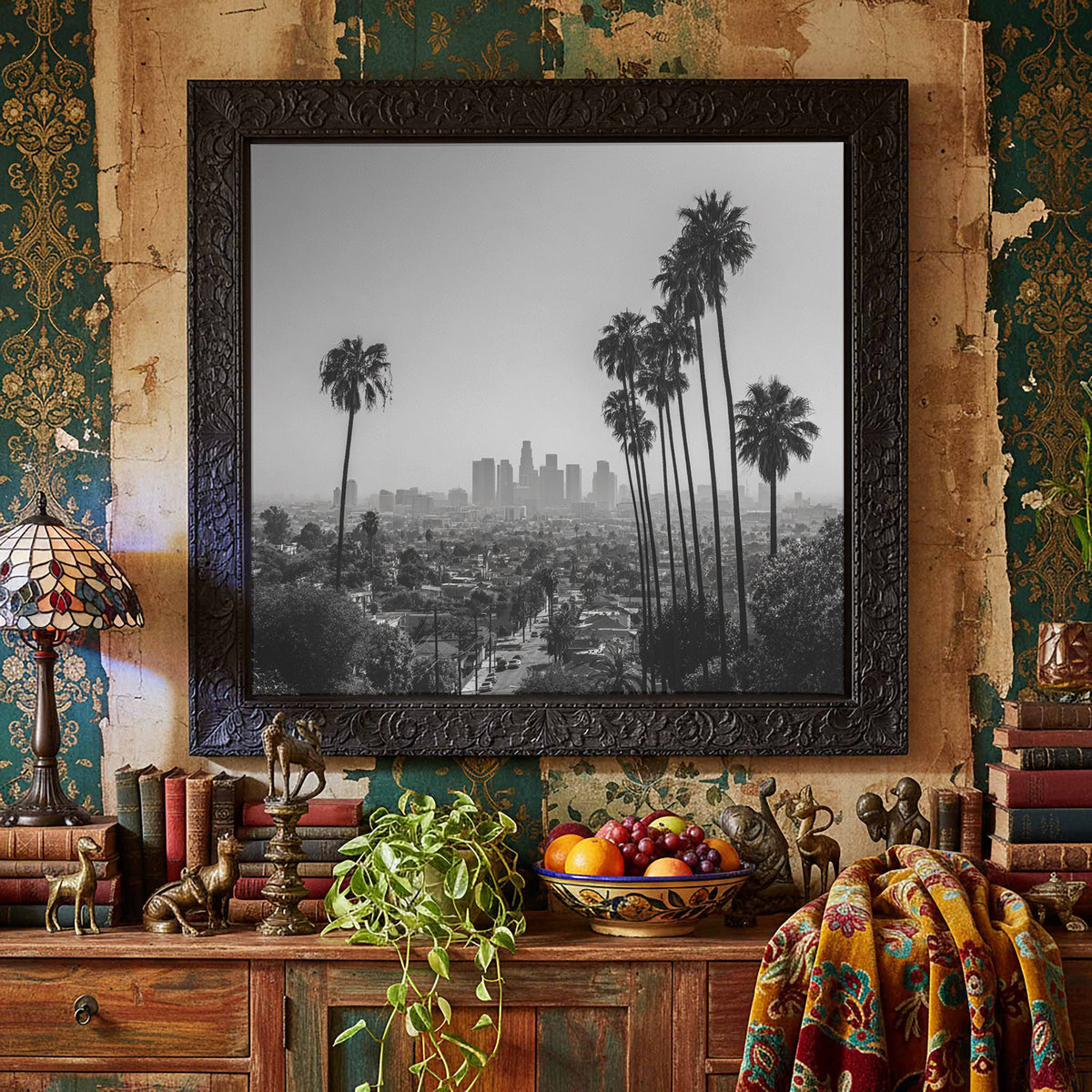 Los Angeles Skyline Canvas Print – styled room view 5