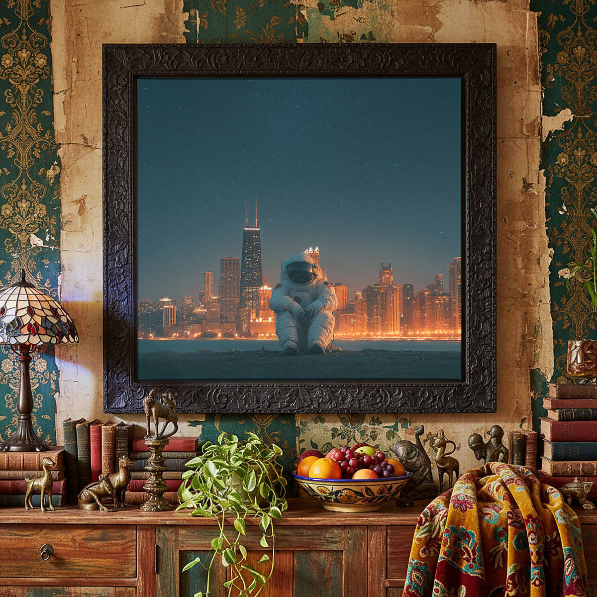 Astronaut Urban Canvas Wall Art – styled room view 5