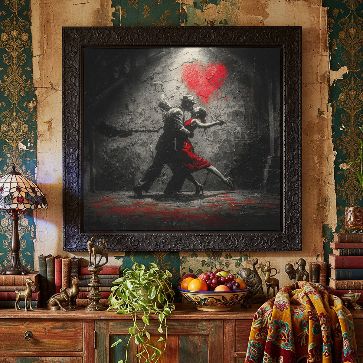 Passionate Tango Canvas Wall Art – styled room view 5