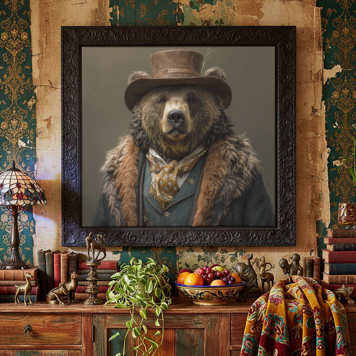 Western Bear Gentleman Canvas Wall Art – styled room view 5