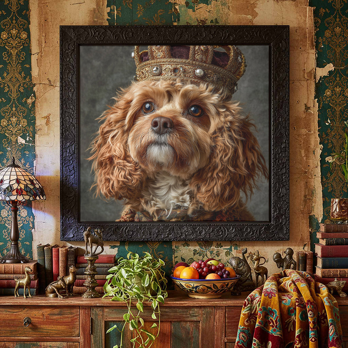 Cavapoo Dog Crown Canvas Print – styled room view 5
