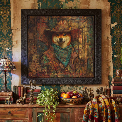 Western Cowboy Shiba Inu Canvas Print – styled room view 5