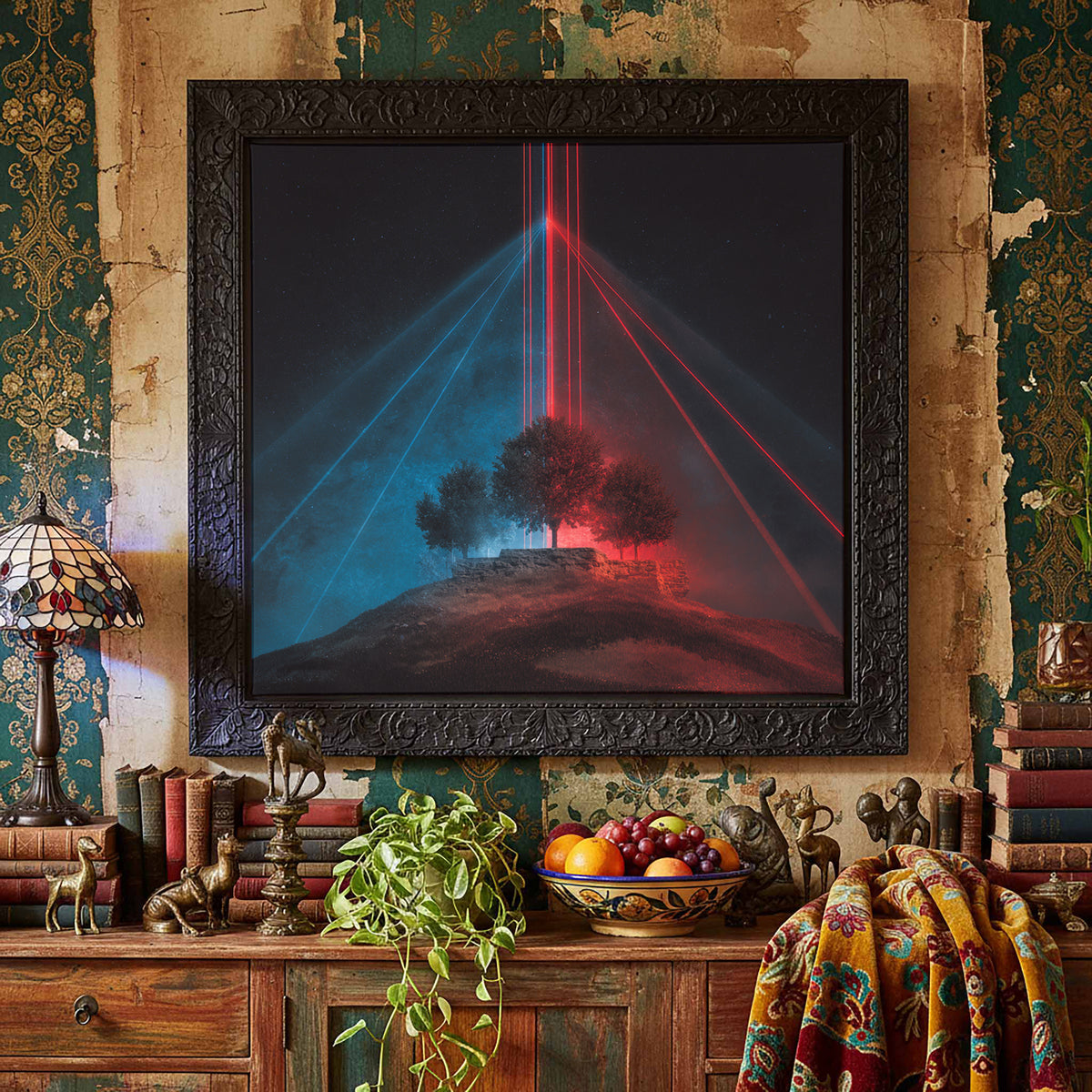 Futuristic Laser Tree Canvas Print – styled room view 4