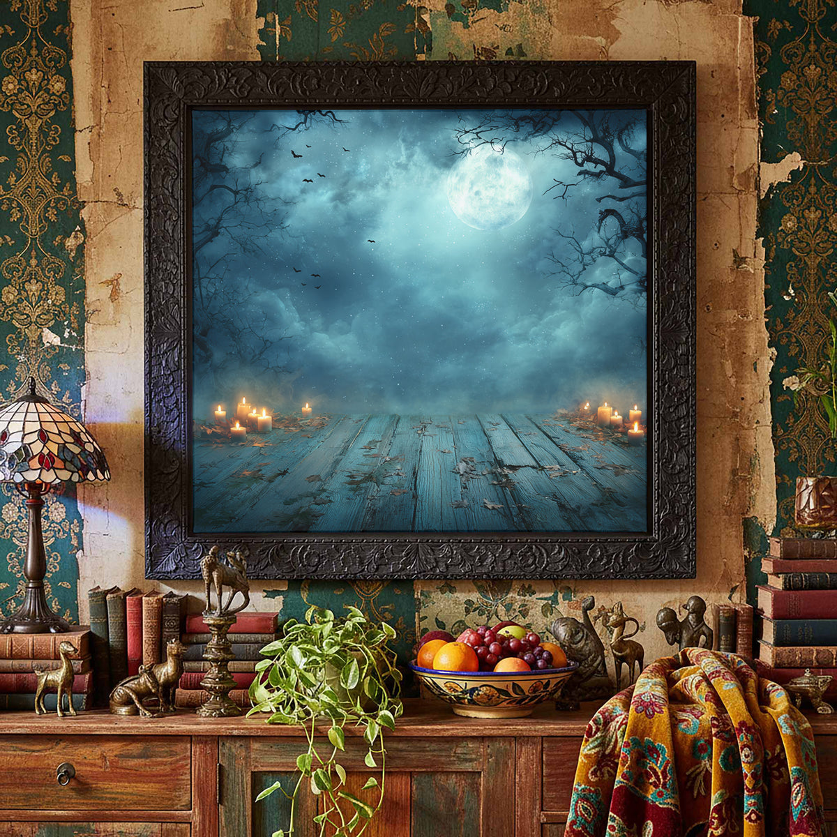 Halloween Moon Canvas Wall Art – styled room view 4