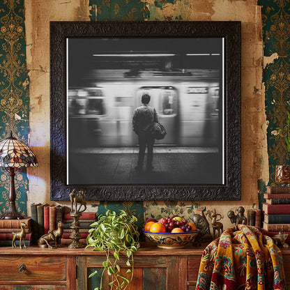 Black &amp; White NYC Subway Wall Art – styled room view 4