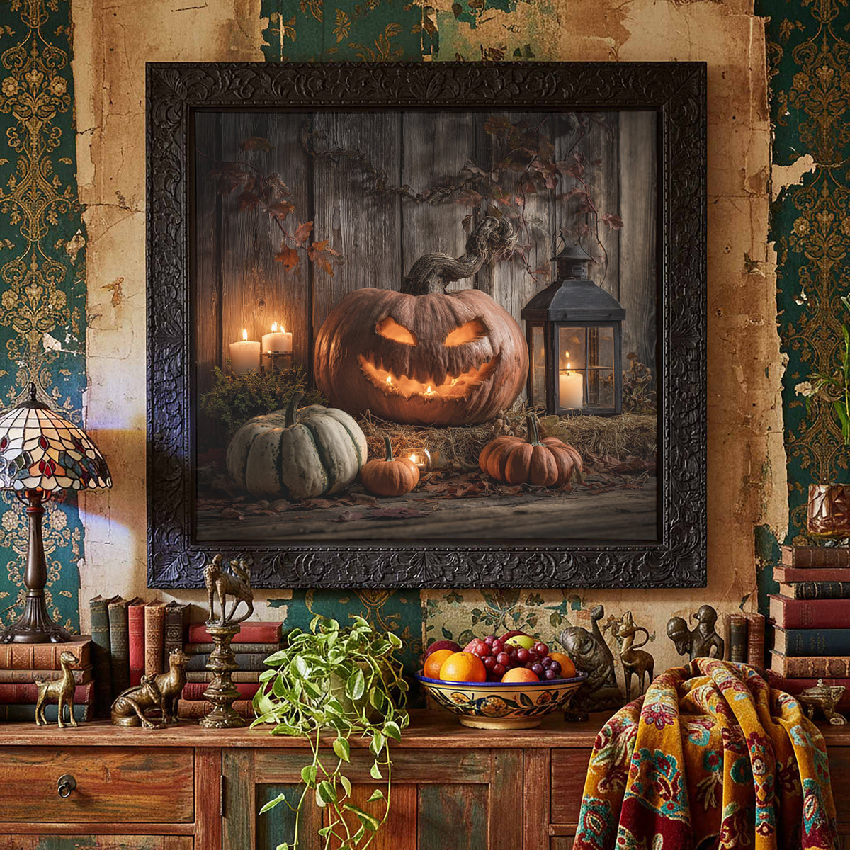 Halloween Jack O Lantern Canvas Wall Art – styled room view 5