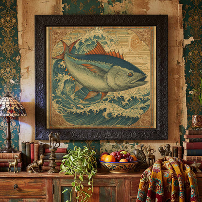 Vintage Tuna Ocean Wall Art – styled room view 5