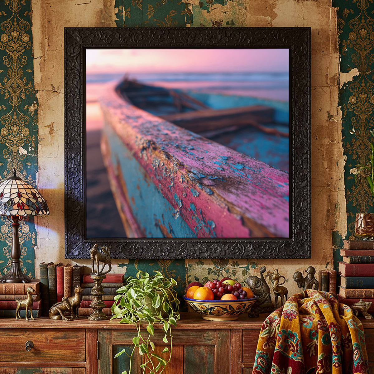 Vintage Surfboard Canvas Print – styled room view 5